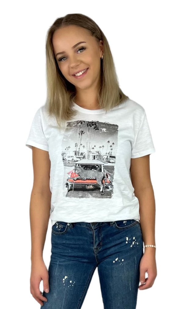 Frieda & Freddies T-Shirt weiß mit Auto und Leopard