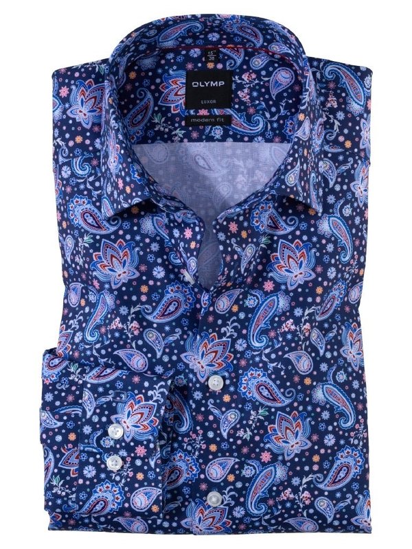 Olymp Hemd modern fit blau mit Paisleymuster