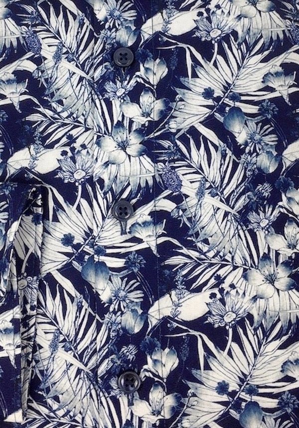 Olymp Hemd modern fit blau weiß mit Blumenmuster
