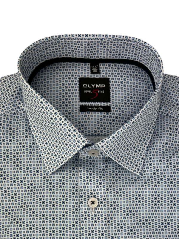 Olymp Hemd body fit blau weiß mit Muster